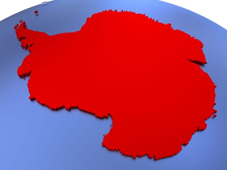 Map of Antarctica on elegant silver 3D globe with blue oceans. 3D illustration