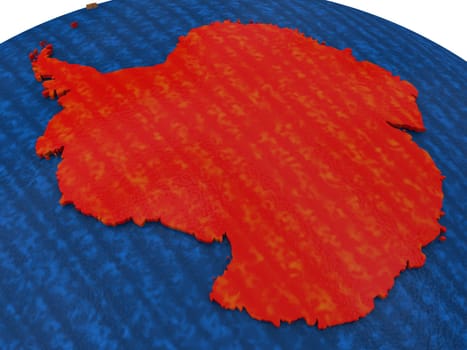Map of Antarctica on wooden globe. 3D illustration