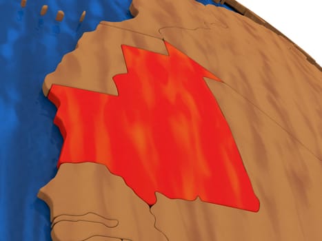 Map of Mauritania on wooden globe. 3D illustration