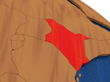 Map of Kenya on wooden globe. 3D illustration