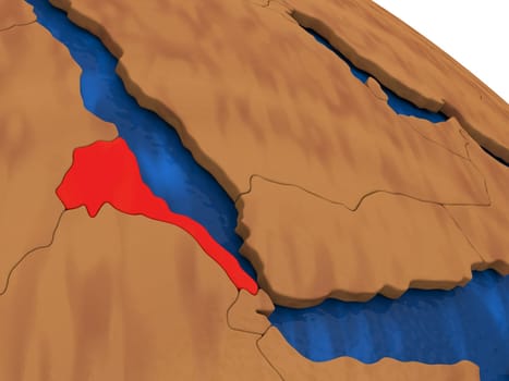 Map of Eritrea on wooden globe. 3D illustration