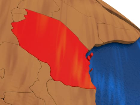 Map of Tanzania on wooden globe. 3D illustration