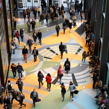 People in the Alexa shopping center in downtown Berlin