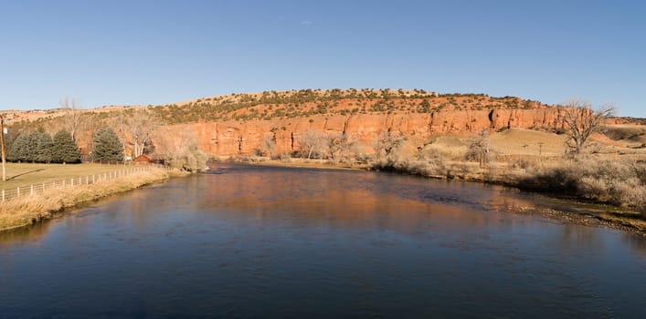 The Bighorn River passes under the road south of Thermopolis Wyoming