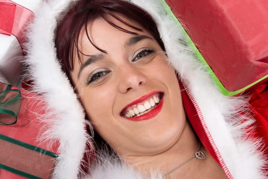 christmas. portrait of beautiful sexy girl wearing santa claus clothes