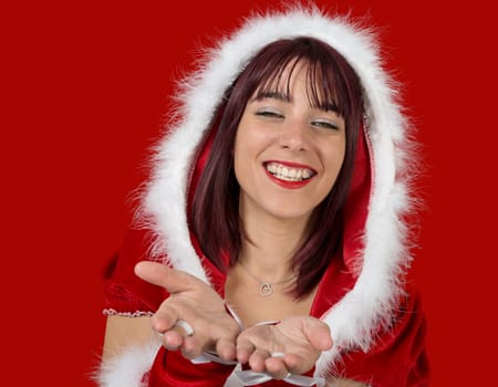 christmas. portrait of beautiful sexy girl wearing santa claus clothes