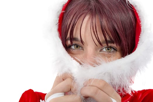 a portrait of beautiful girl wearing santa claus clothes
