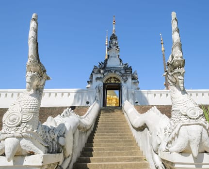 Ancient Buddhist temple of Wat Pongsanuk in Lampang,Thailand. The mix of Lanna and Burmese architectural and decorative styles