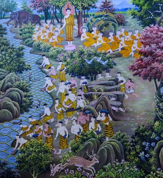 Thai mural painting of the life of Buddha, Thailand
