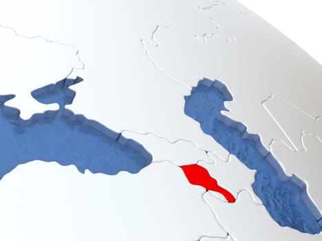 Map of Armenia on globe with metallic land and realistic water. 3D illustration