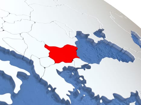 Map of Bulgaria on globe with metallic land and realistic water. 3D illustration