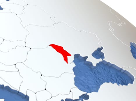 Map of Moldova on globe with metallic land and realistic water. 3D illustration