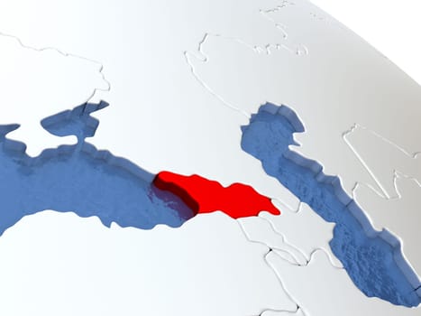Map of Georgia on globe with metallic land and realistic water. 3D illustration