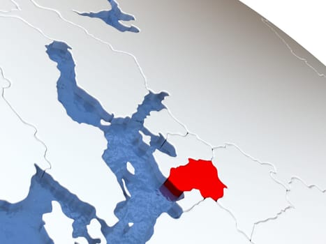 Map of Lithuania on globe with metallic land and realistic water. 3D illustration
