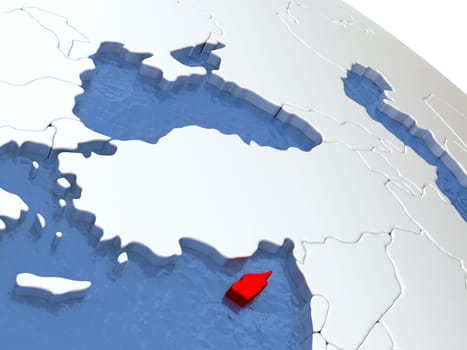 Map of Cyprus on globe with metallic land and realistic water. 3D illustration