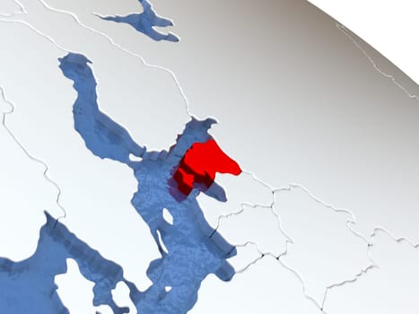 Map of Estonia on globe with metallic land and realistic water. 3D illustration