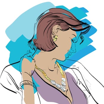 Portrait of a woman hands drawn vector illustration. Silhouette of a girl