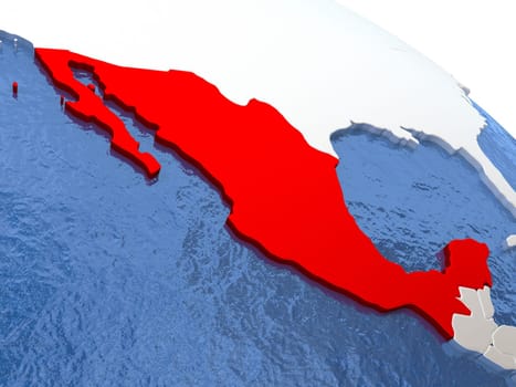 Map of Mexico on globe with metallic land and realistic water. 3D illustration