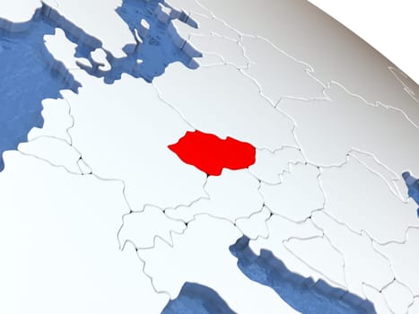 Map of Czech republic on globe with metallic land and realistic water. 3D illustration