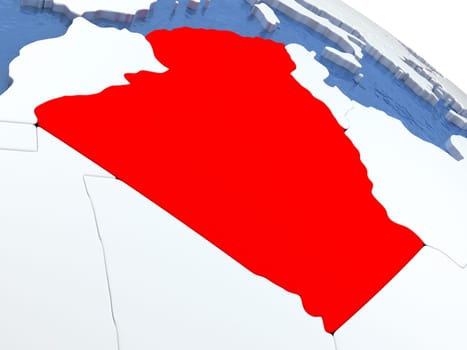 Map of Algeria on globe with metallic land and realistic water. 3D illustration
