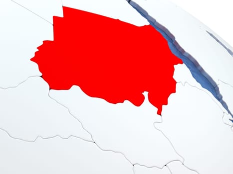 Map of Sudan on globe with metallic land and realistic water. 3D illustration