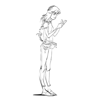 Young woman looking at smartphone. Navigation map or the game. Girl search virtual locations