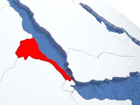 Map of Eritrea on globe with metallic land and realistic water. 3D illustration