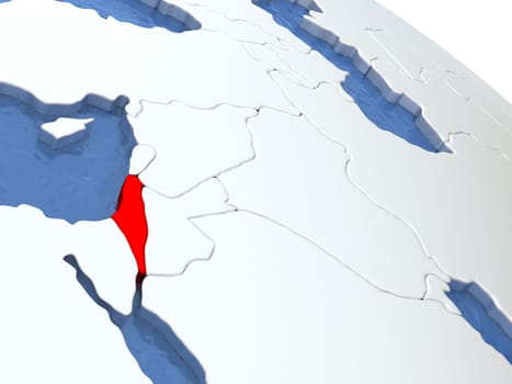 Map of Israel on globe with metallic land and realistic water. 3D illustration