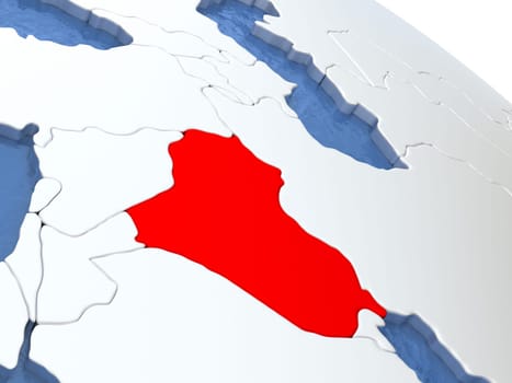 Map of Iraq on globe with metallic land and realistic water. 3D illustration