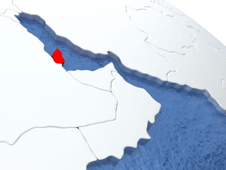 Map of Qatar on globe with metallic land and realistic water. 3D illustration