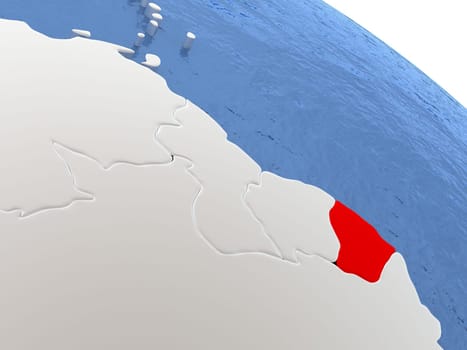 Map of French Guiana on globe with metallic land and realistic water. 3D illustration