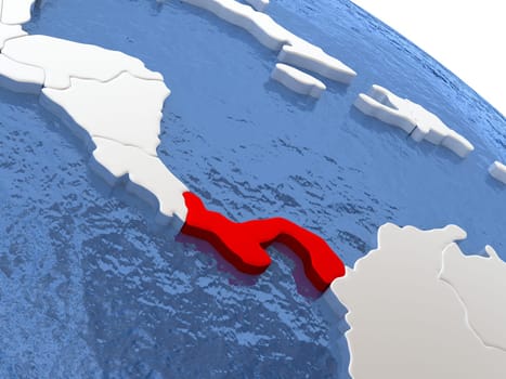 Map of Panama on globe with metallic land and realistic water. 3D illustration