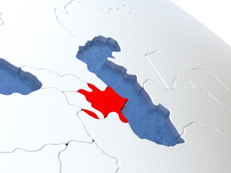 Map of Azerbaijan on globe with metallic land and realistic water. 3D illustration