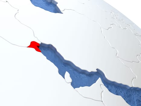 Map of Kuwait on globe with metallic land and realistic water. 3D illustration