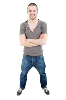 young casual man full body in a white background