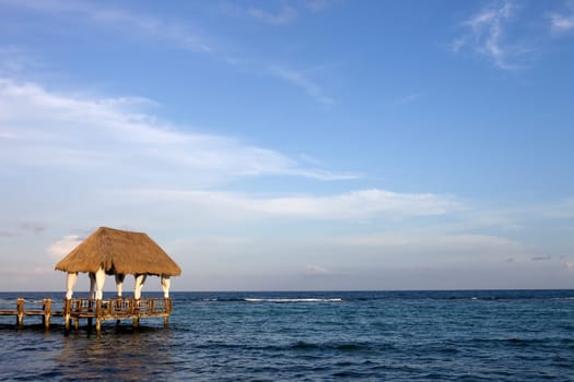 wooden dock at the caribbean sea at Yucatan Peninsula, Mexico