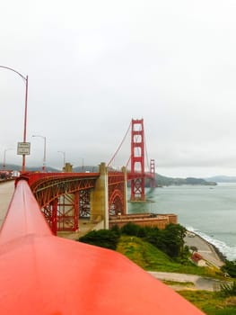 The gate bridge over sea in a fog in San Francisco