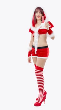 sexy attractive young female Santa Claus on white background