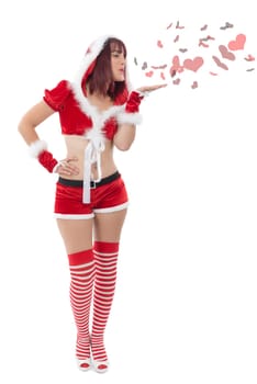 sexy attractive young female Santa Claus on white background