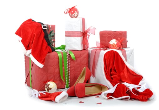 the red and white Christmas gift boxes