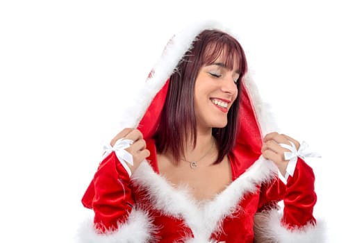 christmas. portrait of beautiful  girl wearing santa claus clothes