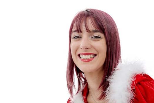 christmas. portrait of beautiful  girl wearing santa claus clothes