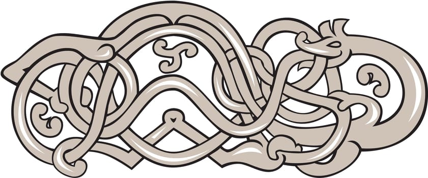 Illustration of an urnes snake with extended stomach in grey set on isolated white background done in retro style.