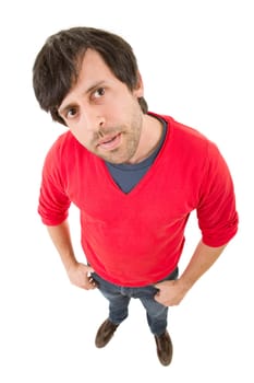 silly casual man full body in a white background