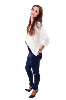young casual beautiful woman, isolated in white