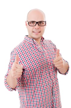 Young casual man going thumbs up, isolated on white background