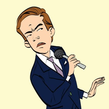 Disgusted journalist during the interview. hand drawn line art illustration