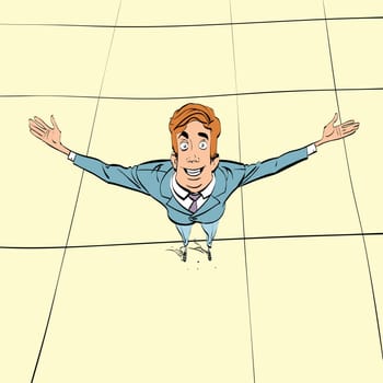 young man holding his hands wide open, hand drawn line art illustration. Business people