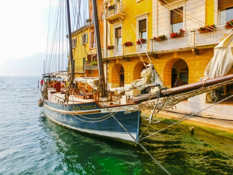Malcesine, Italy - September 21, 2014: Malcesine on Lake Garda in the Region Veneto. Italy. Its called the pearl of the lake at Italy