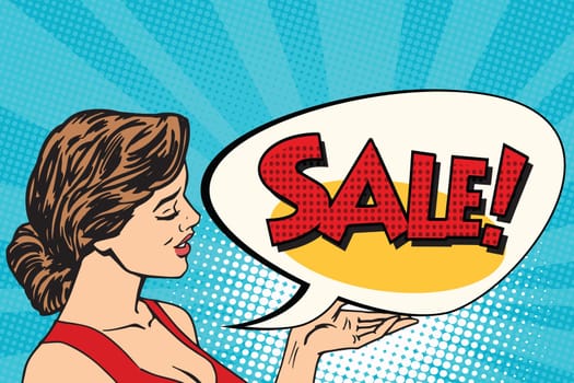 Pop art girl and sales, retro vector illustration